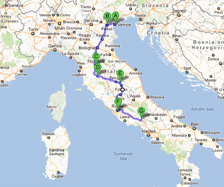 Schola 2013 Italy tour map.